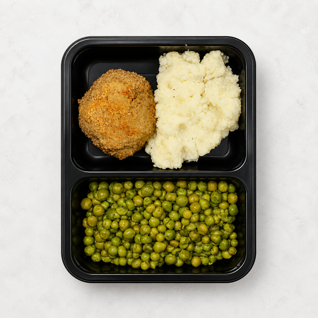 Beef Meatloaf, Green Peas, and Mashed Potatoes