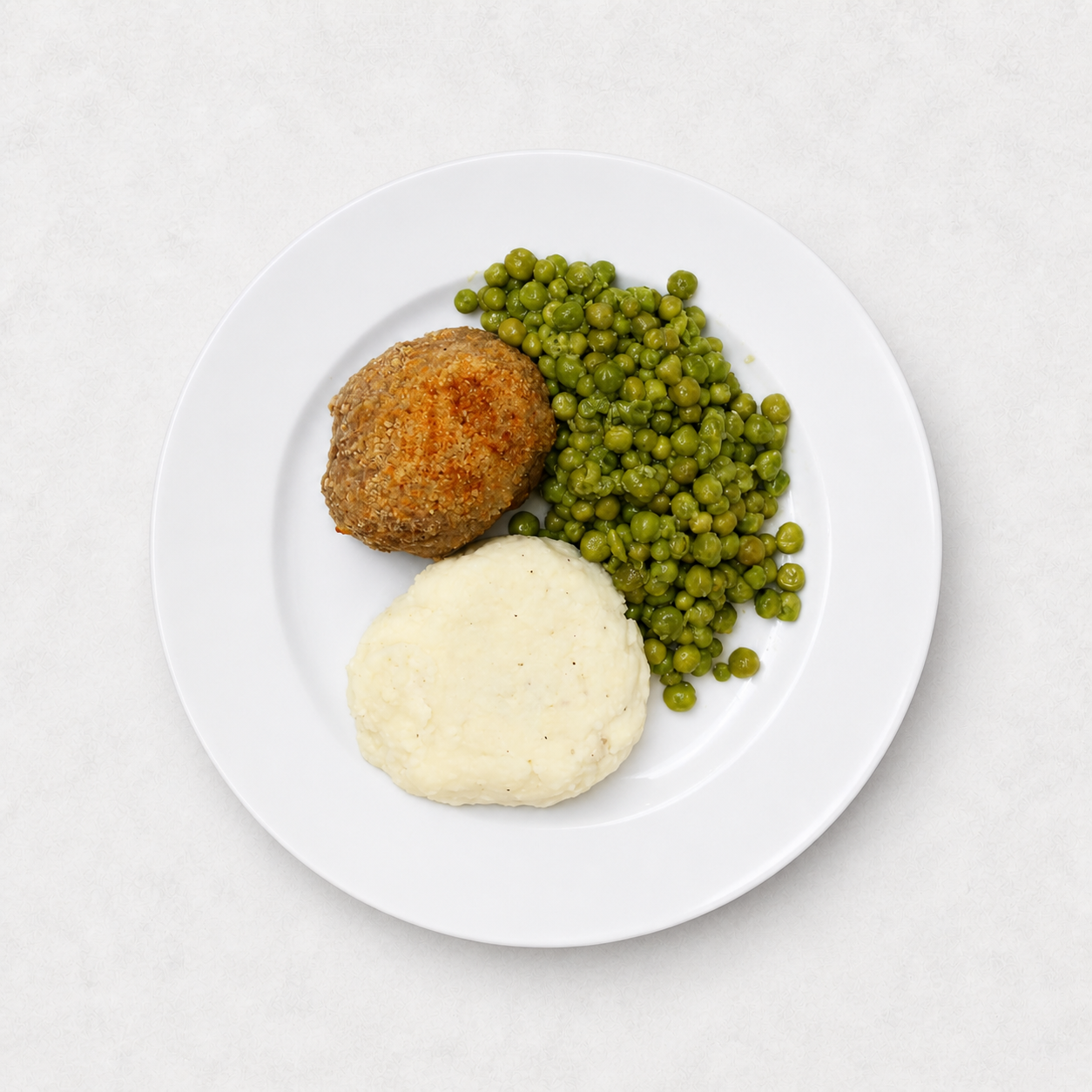 Beef Meatloaf, Green Peas, and Mashed Potatoes